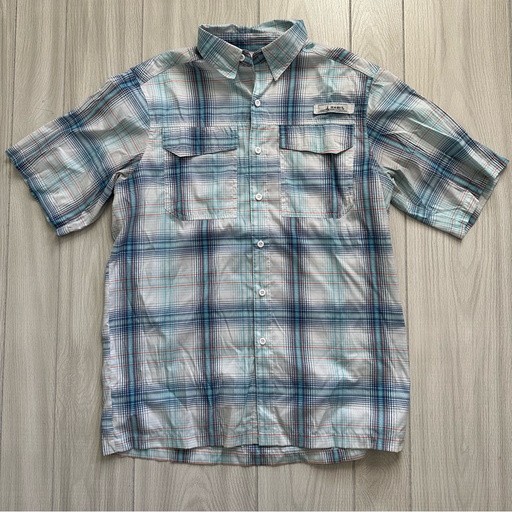 Habit Brand Plaid Lightweight Button Up Shirt SolarFactor Upf 30Uv Protection